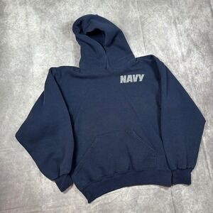 VTG Soffe US Navy Hoodie Mens Small Blue Reflective Graphics Made in USA 90s